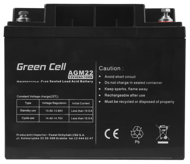 Green Cell Akumulator AGM VRLA 12V 40Ah - 547937 - zdjęcie 2